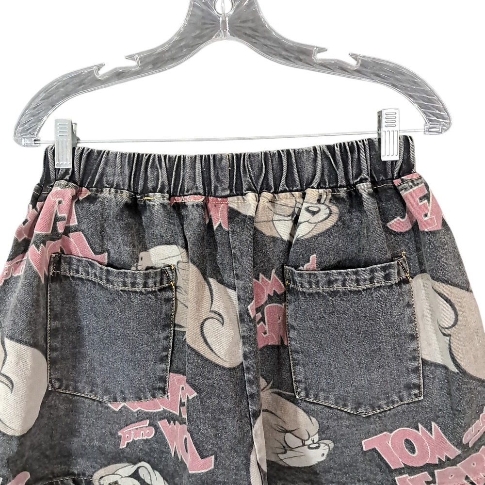 Tom and Jerry Oversized Baggy Denim Shorts Patchwork Faded Y2K Harajuku Small - Picture 5 of 8